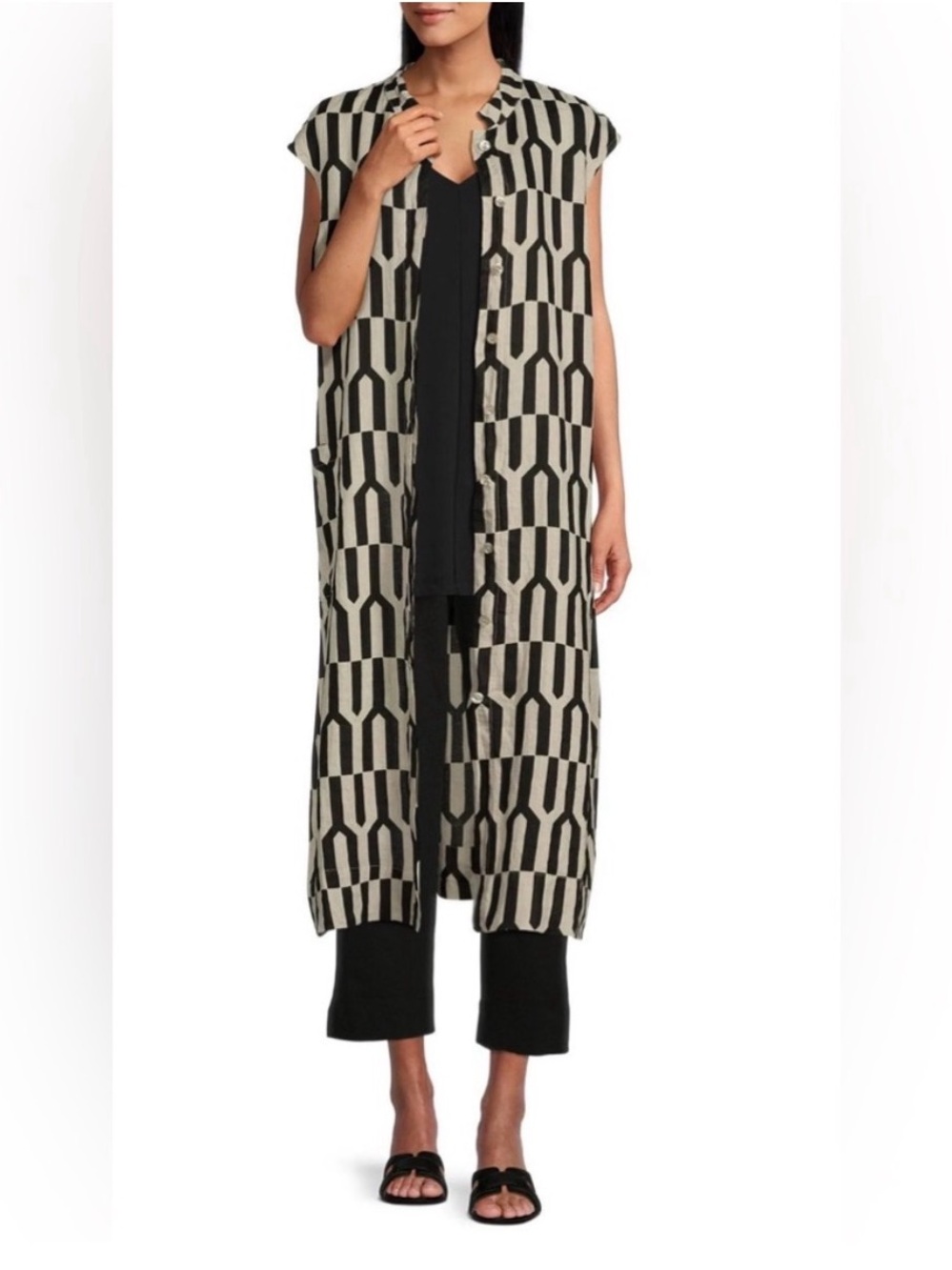 Bryn Walker Keaton Vest Dress Tapioca Torre Print Linen Size 1X